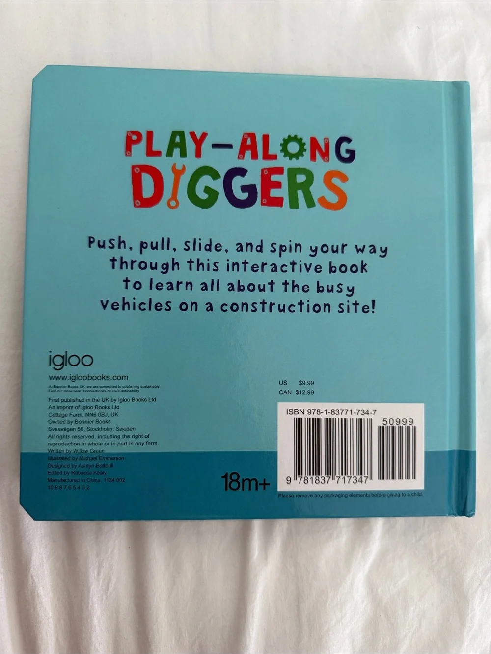 Play-Along Diggers Push Pull Slide and Spin - Blue/Orange Kids Toy Book